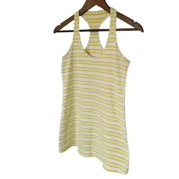 Lululemon Cool Racerback Tank Top Twin Stripe Sizzle White Yellow Women's size 6 - Picture 5 of 8
